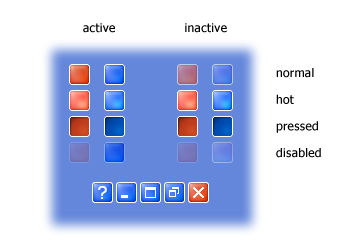 Example of the states for Title Bar buttons