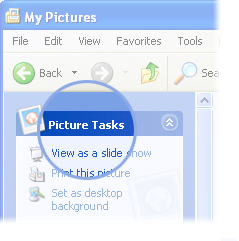 Example of Verdana Bold 8 point as the title in a task box in the My Pictures folder.